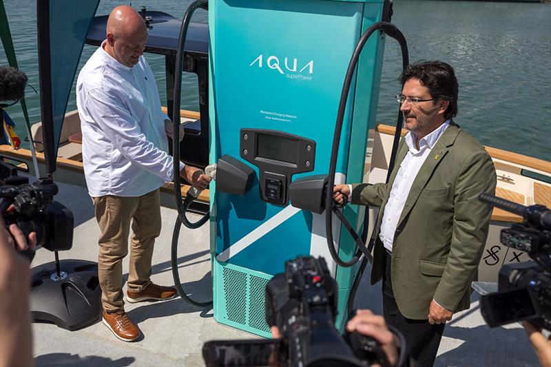 The new Aqua 75 - Josep Caparros - Mayor of La Ràpita and Isidre Gavin - Secretary of Territory and Mobility of Catalonia photo copyright Sergi Roig taken at 