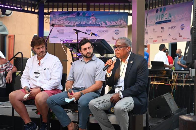 L to R, Gowrie Group's Rick Bagnall, Lovongo Resort's Matt Snider, and Governor of the USVI, the Honorable Albert Bryan, Jr photo copyright Phil Blake taken at 