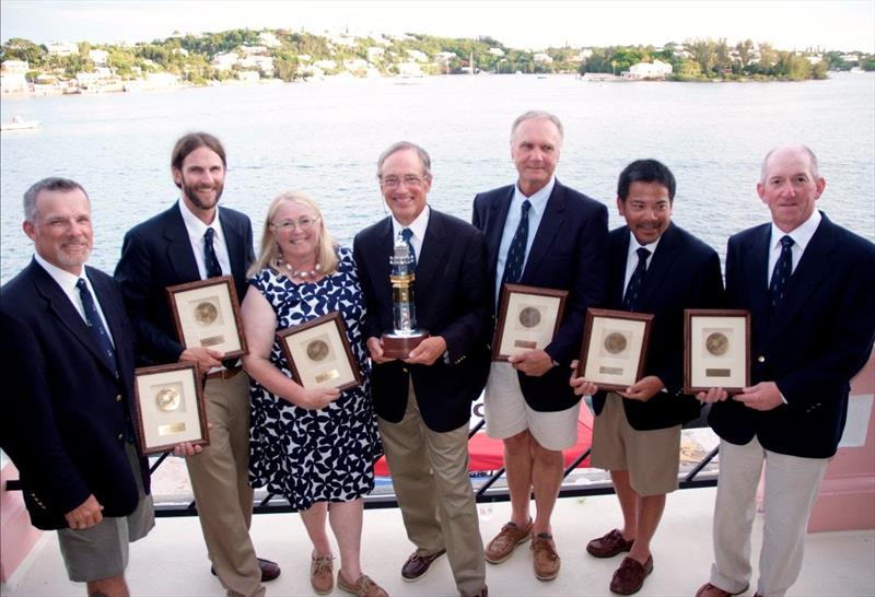 `It's a real test, it's a marathon, and requires something different in the sailor,` says Michael Cone (center). With his wife Connie and crew, Cone skippered the Hinckley 40 Actaea to victory in the St. David's Lighthouse Division in 2014 - photo © Barry Pickthall / PPL