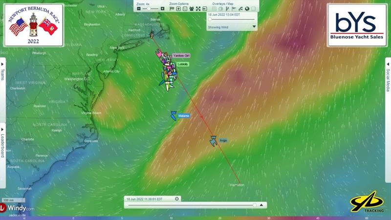 The Bluenose Yacht Sales YB Tracker at 1130 hours ET, Saturday, July 18 photo copyright Newport Bermuda Race taken at Royal Bermuda Yacht Club