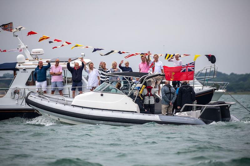 RLymYC members and friends in the motor boat Fleet Review greet HRH The Princess Royal photo copyright Sportography taken at Royal Lymington Yacht Club