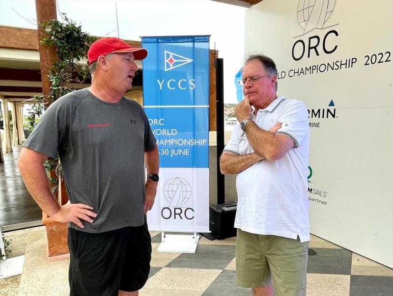 Gavin Brady (left) chats with SEAHORSE's Dobbs Davis photo copyright Piret Salmistu / ORC taken at Yacht Club Costa Smeralda