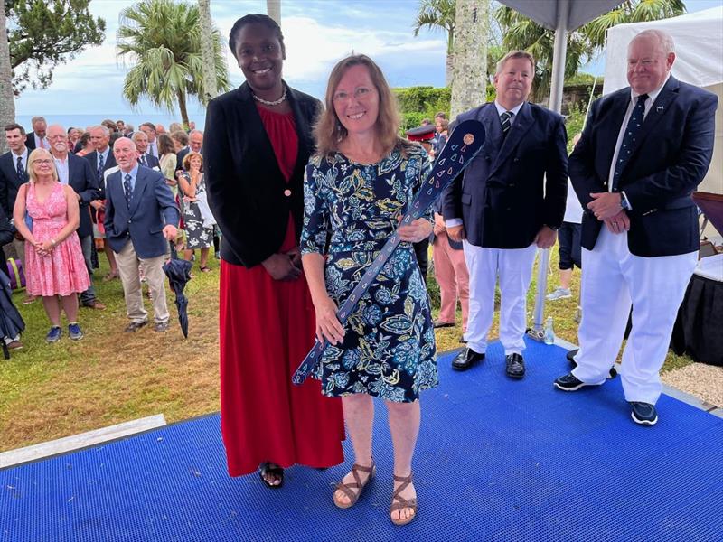 Selina Basnight Stokes (Norfolk, Virginia) receives the Endurance Trophy as cook aboard the 37-foot Destiny, the last boat to finish with an elapsed time of 151hr:46min:37sec photo copyright Trixie Wadson taken at Royal Bermuda Yacht Club