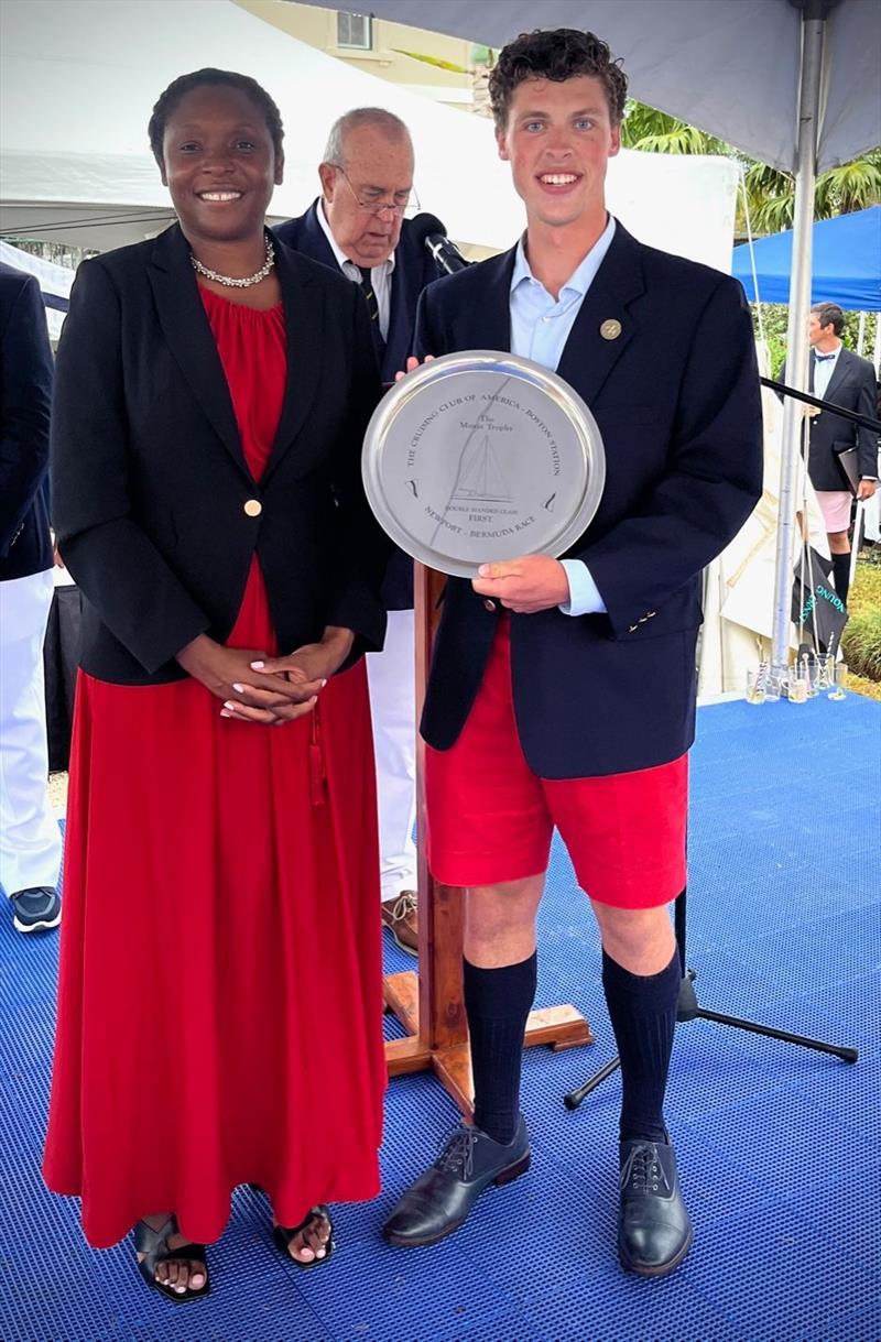 Zachary Doerr receive the Moxie Prize and the Philip S. Weld Prize for Groupe 5's victory in the Double-Handed Division photo copyright Trixie Wadson taken at Royal Bermuda Yacht Club