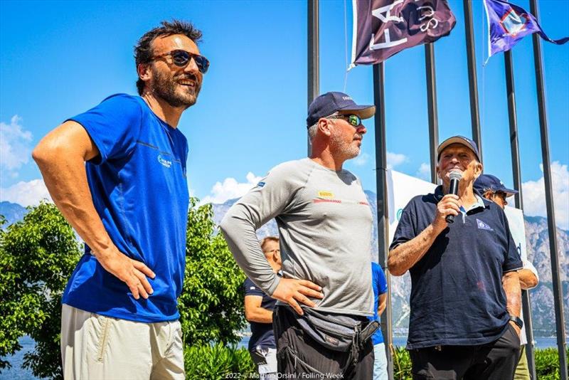 From the left: Luca Rizzotti, Founder and President of FOILING WEEK, Gerard Vos, Harbour Manager at Fraglia Vela Malcesine and Gianni Testa, President of Fraglia Vela Malcesine - photo © Martina Orsini / Foiling Week