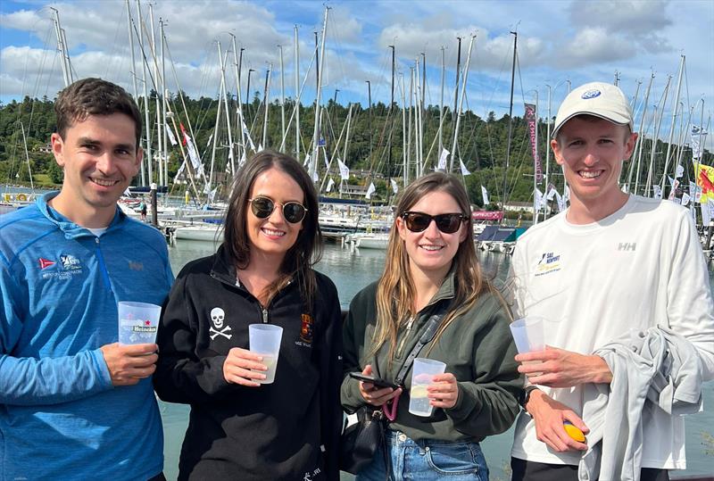 Brendan Lyden, Florence Lyden, Roisin O'Brien and John Durcan at Volvo Cork Week enjoying drinks from reusable cups photo copyright Róisín Kivlehan taken at Royal Cork Yacht Club
