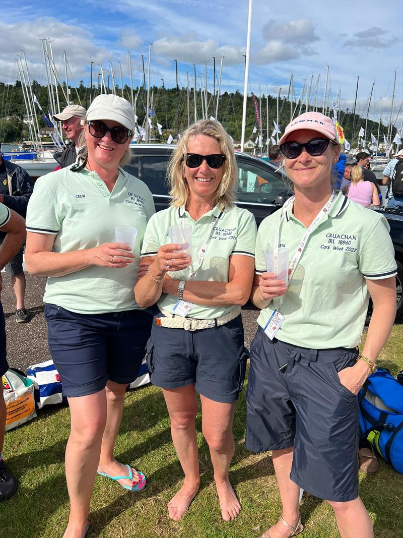 Annette Foley, Lorna Hyde and Sarah Hyde at Volvo Cork Week enjoying drinks from reusable cups photo copyright Róisín Kivlehan taken at Royal Cork Yacht Club