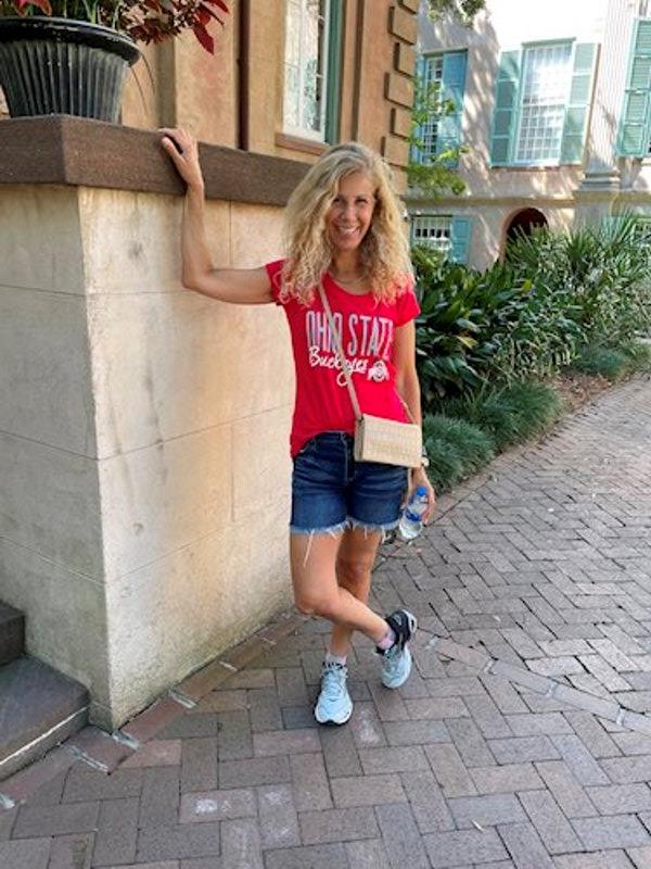 Leslie posed in front of a home in the historic district of Charleston, South Carolina, before they began their trip photo copyright Grady-White taken at 