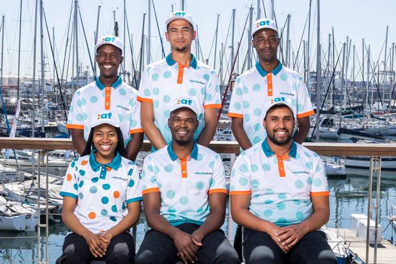 Seated from left to right: Azile Arosi (female), Sibusiso Sizatu (Skipper), Daniel Agulhas (1st mate) - Standing from left to right: Thando Mntambo, Justin Peters, Tshepo Renaldo Mohale photo copyright Royal Cape Yacht Club taken at Royal Cape Yacht Club
