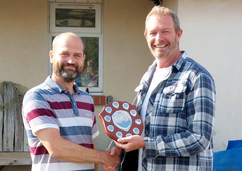 Commodore Neil Brookes (left) presenting Aran Pitter with his Trophy at the Sully Sailing Club Annual Regatta photo copyright Nigel Vick taken at Sully Sailing Club