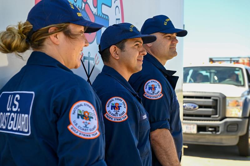 Coast Guard personnel from the Atlantic, Gulf and Pacific Strike Teams prepare to respond to Hurricane Ian in Mobile, Alabama, Sept. 28, 2022. All three of the Strike Teams were pre-staged at Aviation Training Center Mobile for Hurricane Ian photo copyright Petty Officer 3rd Class Gabriel Wisdom taken at 