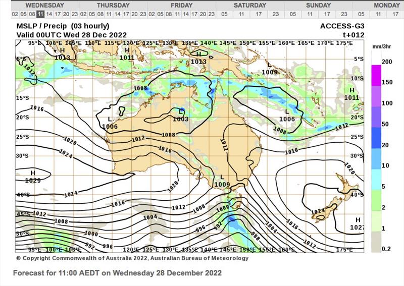 Mean Sea Level pressure chart for 1100hrs AEDT December 28, 2022 - photo © BOM