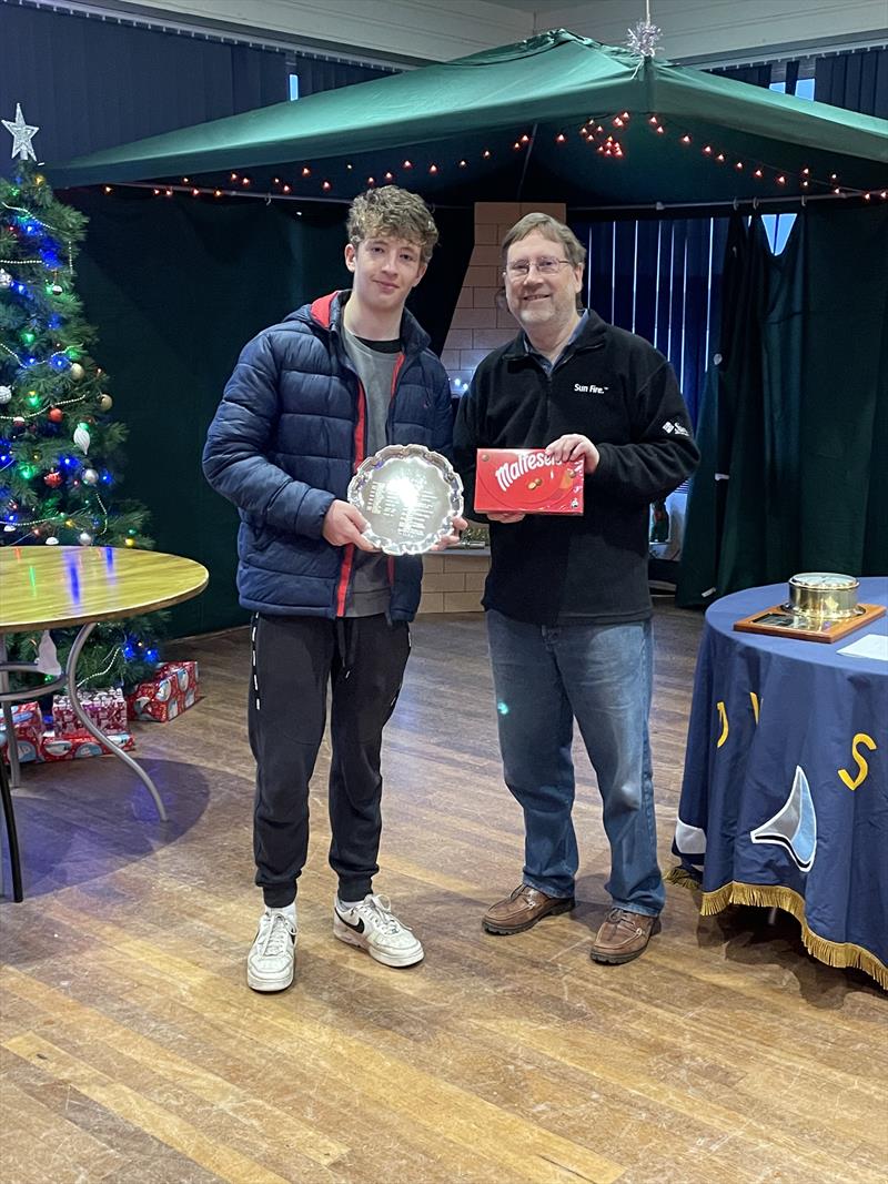 Draycote New Year's Day Pursuit: Freddie Sunderland receives the RNLI Silver Salver for the race photo copyright Mike Powell taken at Draycote Water Sailing Club