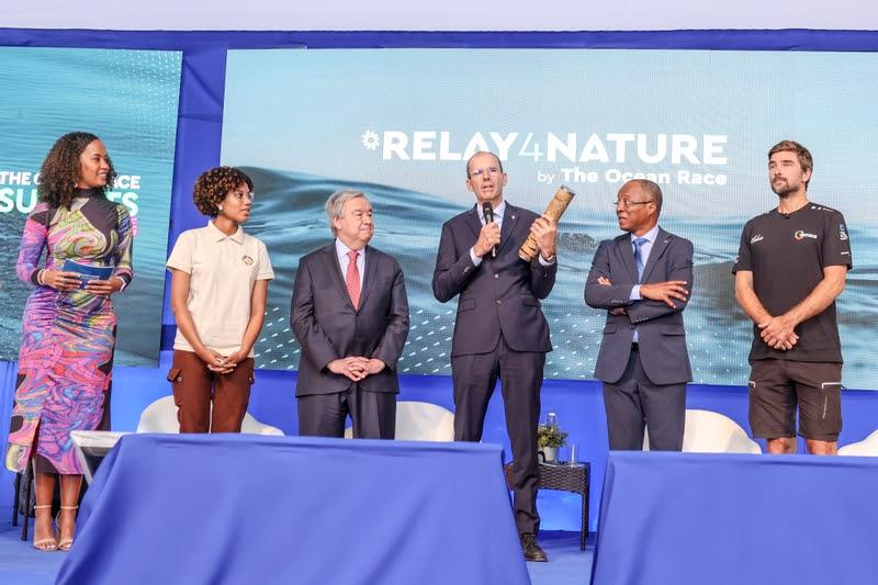 Nature's Baton, the symbol of Relay4Nature, on stage at The Ocean Race Summit Mindelo - photo © Sailing Energy / The Ocean Race