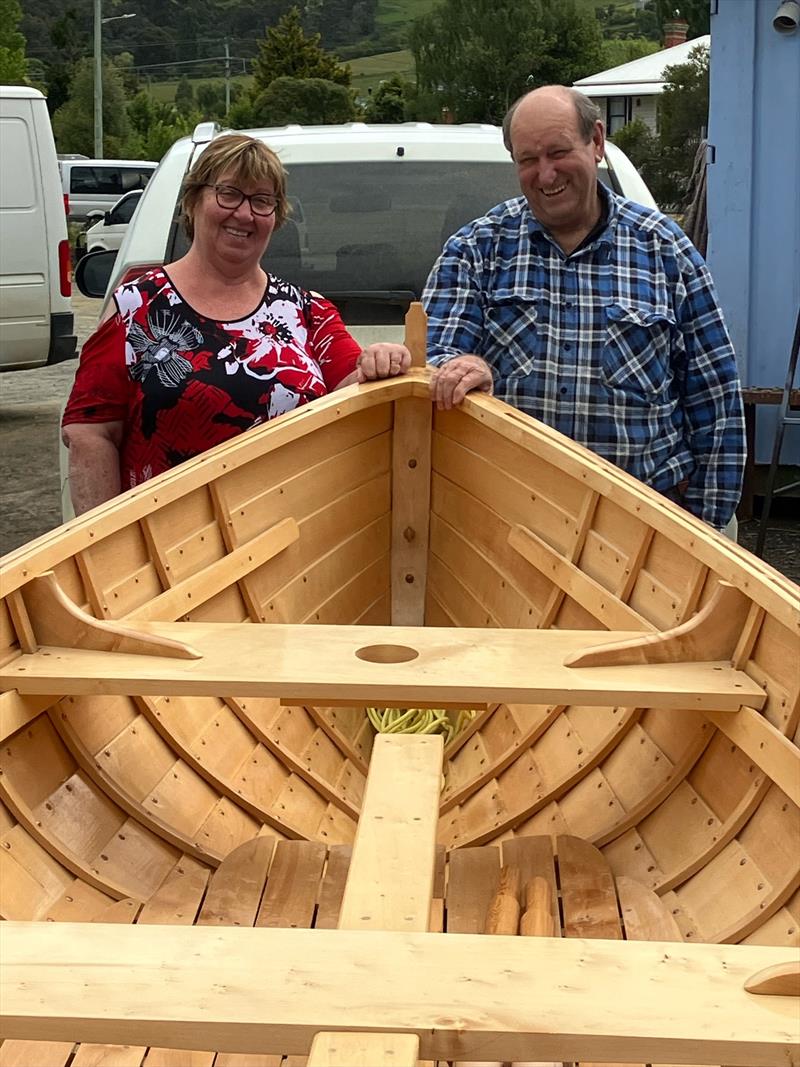 Keith and Sharon Gimbert proud owners of a Whitehall dinghy built in Huon pine photo copyright Sean Barrett taken at 