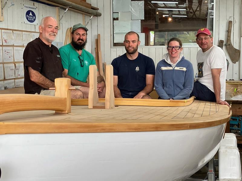 Sitting in a restored 100-year old cod boat are (left to right) Jack Witte, Cody Horgan, Nathan O'Neil, Sarah Hodgman, Michael Vaughan photo copyright Sean Barrett taken at 