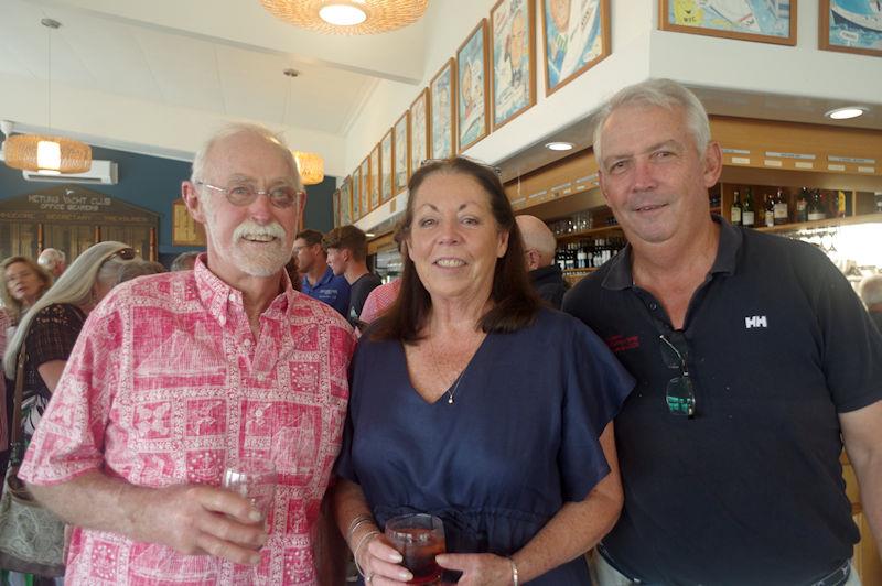 Ocean Racers in Metung: Robert Vaughan, skipper of Van Diemen III and who sailed on Kialoa III, with Mary Rowe, MYC Rear Commodore and Jeff Rose, MYC Commodore photo copyright Jeanette Severs taken at Metung Yacht Club
