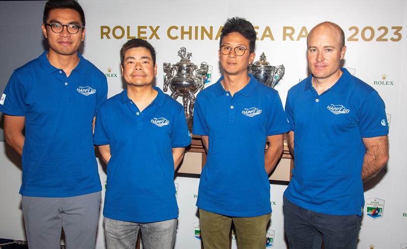 Former Hong Kong team sailors LAW Yat Fung Dominic (1st from left), Owen WONG (2nd from right) and  teamed up with their former Hong Kong Team Sailing Coach Jono Rankine (1st from right), this ‘dream team' regrouped again since their last race photo copyright Rolex / Daniel Forster taken at Royal Hong Kong Yacht Club
