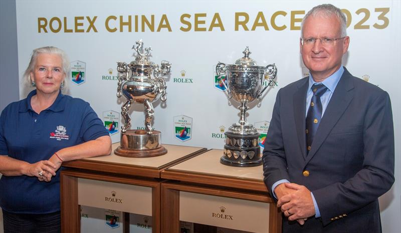 RHKYC officiated a press conference for 2023 Rolex China Sea Race today (April 3), with the commodore of Hong Kong Yacht Club, Lucy Sutro(left), and the Chairman Mr. Cameron Ferguson(right) announcing that 2023 Rolex China Sea Race will start on April 5 photo copyright Rolex / Daniel Forster taken at Royal Hong Kong Yacht Club