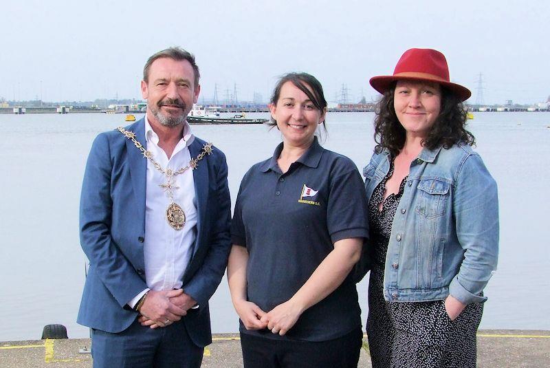 Gravesend SC sail past - Commodore Harriet Mullen-Davies, Mayor Peter Scollard, Mayoress Julie Easy photo copyright Steve Davies taken at Gravesend Sailing Club