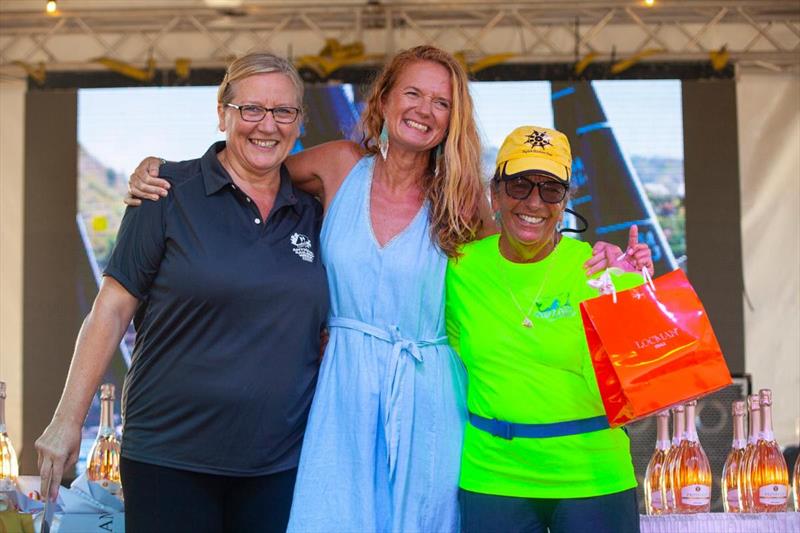 Alison Sly Adams, President and Commercial Director, Antigua Sailing Week, Camilla Holme, Locman Italy Area Manager, Caribbean Ltd, Pippa Turton skipper of Mozart - photo © Visual Echo