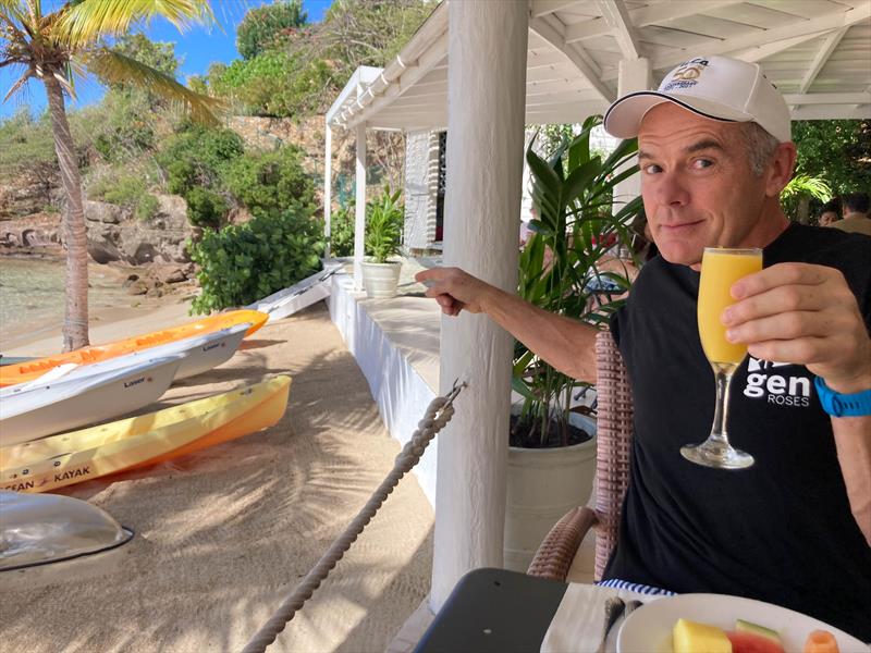 Guy Noble enjoying breakfast at The Inn at English Harbour - photo © Nikki Noble