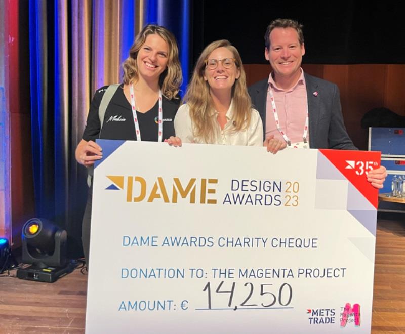 In Amsterdam, The Magenta Project board members Holly Cova and Tim Lemeer join Executive Director Meg Reilly at METSTRADE to receive the DAME Charity of the Year Award - photo © The Magenta Project