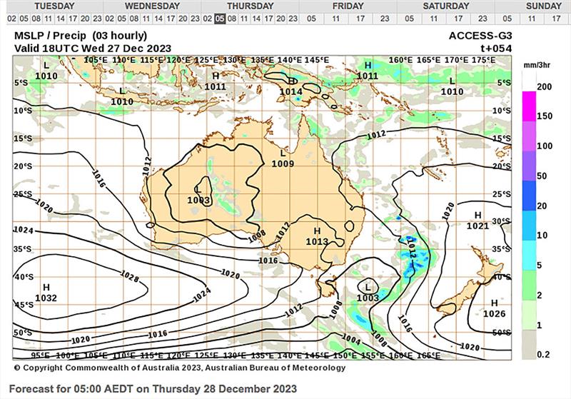 Mean Sea level Pressure Chart for Thursday as the low takes up residence.. - photo © Bureau of Meteorology