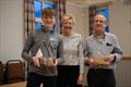 Solway Yacht Club annual Prize Giving: Finn Harris presented with the Cadet's Boat Handling Trophy by Liz Train, with announcer, Scott Train 2023 Club Commodore © Nicola McColm