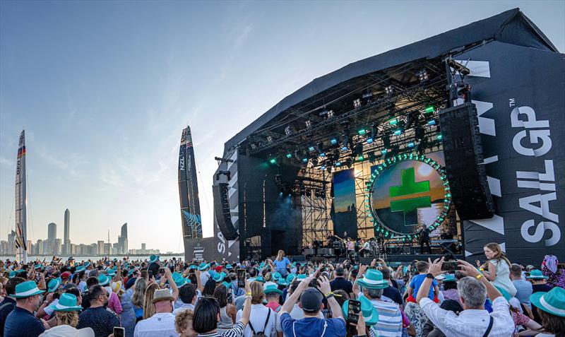 Younger generation show up strong on first day of racing at the Mubadala Abu Dhabi Sail Grand Prix presented by Abu Dhabi Sports Council Global phenomenon Take That perform as sun sets on opening day in Abu Dhabi photo copyright SailGP taken at Abu Dhabi Marine Sports Club