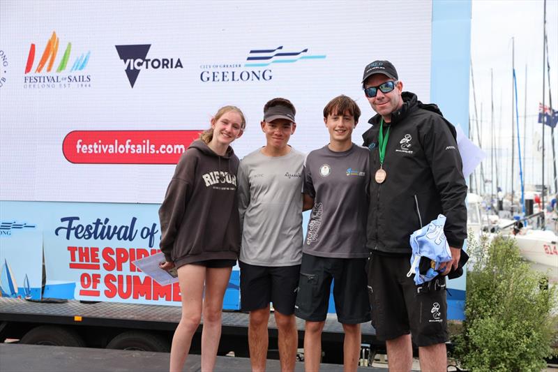 Cadet sailors Cate, Will and Josh with Seb Bohm at the Festival of Sails - photo © Michelle Cail