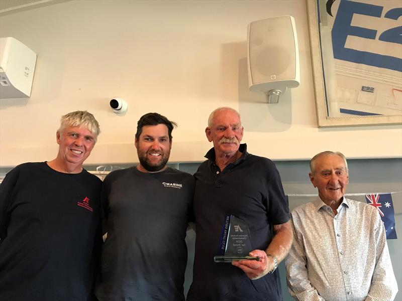 The team of Jindavik – David Rees, Oliver Nicholas and Toby Richardson – were runner-up to the Victorian Champions 2024. They were presented with their trophy by Geoff Henke - photo © Jeanette Severs