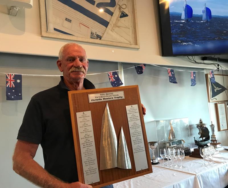 Toby Richardson, skipper of Jindavik, was awarded the Noel Brooke Masters Trophy of the Etchells Victorian Championship 2024 photo copyright Jeanette Severs taken at Metung Yacht Club