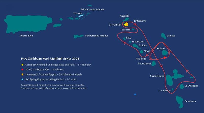 The 2024 IMA Caribbean Maxi Multihull Series photo copyright International Maxi Association taken at Royal Ocean Racing Club