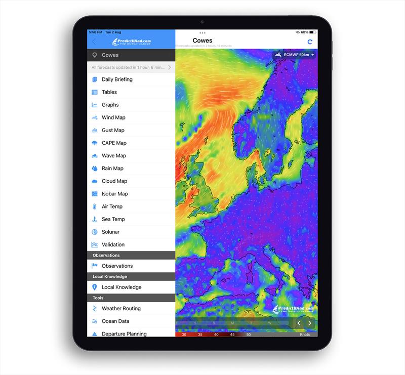 Forecasts from PredictWind as seen on your tablet photo copyright Predictwind.com taken at 