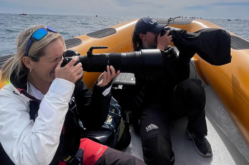 Allison Chenard (USST Media and Communications) and Lexi Pline (US Sailing Association Media and Communications) work in the Trofeo Princesa Sofía Media Center photo copyright US Sailing Team taken at Real Club Náutico de Palma