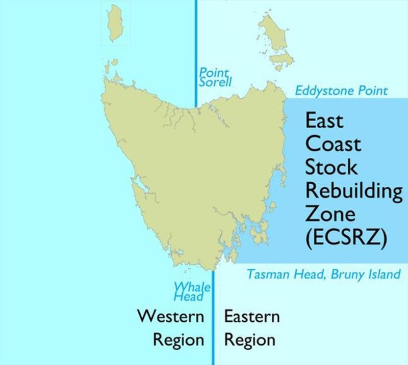 Map showing season areas for rock lobster photo copyright Department of NRE Tasmania taken at 