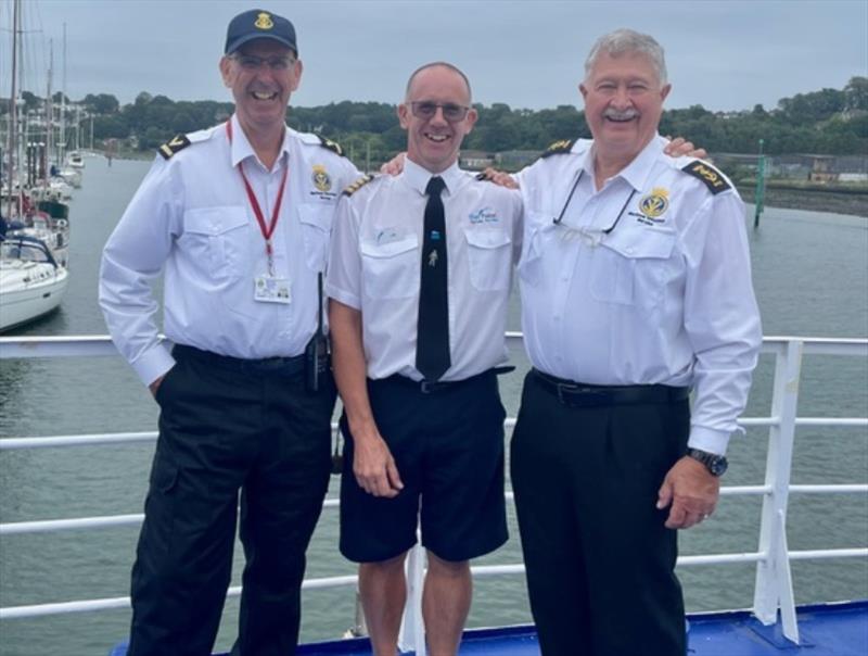 Steve Collins and Donald Neaves of the MVS with Captain of Ocean Scene Lee Rayment (centre) photo copyright Maritime Volunteer Service taken at 