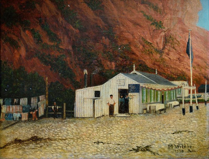 Oddicombe Beach in 1903, as seen by artist M Wildbore. The painting hangs in the sailing club's St Marychurch clubhouse - photo © M Wildbore