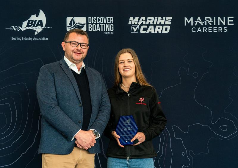 BIA Apprentice of the Year 2024 Award Winner, Michaela Douglas of Douglas Marine with BIA President, Adam Smith - photo © Boating Industry Association