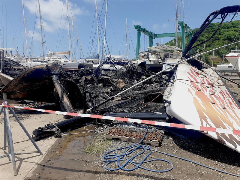What is left of the Outremer on the hardstand in Grenada - photo © Pantaenius Sail and Motor Yacht Insurance