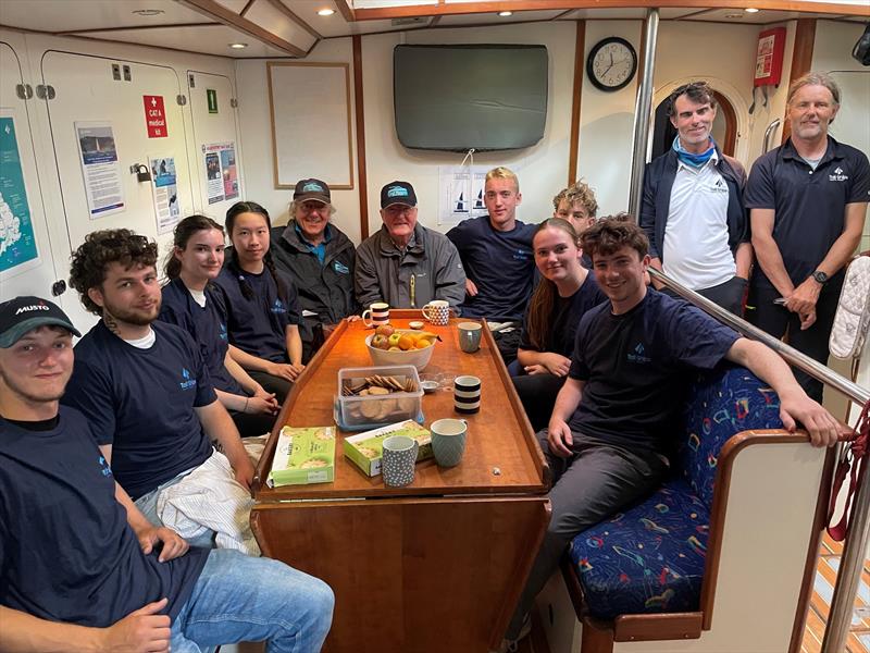 TSYT Leadership young people, accompanied by Skipper Matt Stiles, and First Mate Giles Ferrier with Archie Fairley (Chairman IACH) and Peter Waring (Bursary Coord IACH)  - photo © International Association of Cape Horners