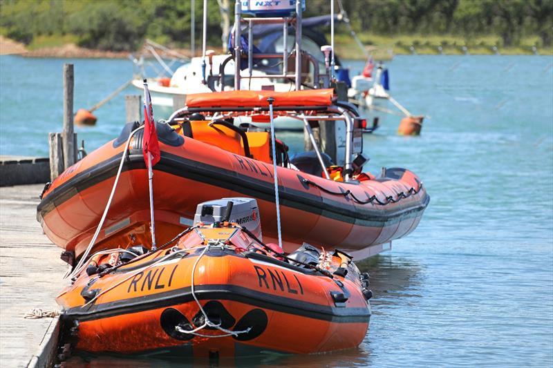 The Hayling Island lifeboat crewed put their D Class lifeboat and Atlantic 85 lifeboat on the pontoon during the Mengeham Rythe Sailing Club 75th Anniversary Celebrations photo copyright Cat Dawtrey taken at Mengeham Rythe Sailing Club