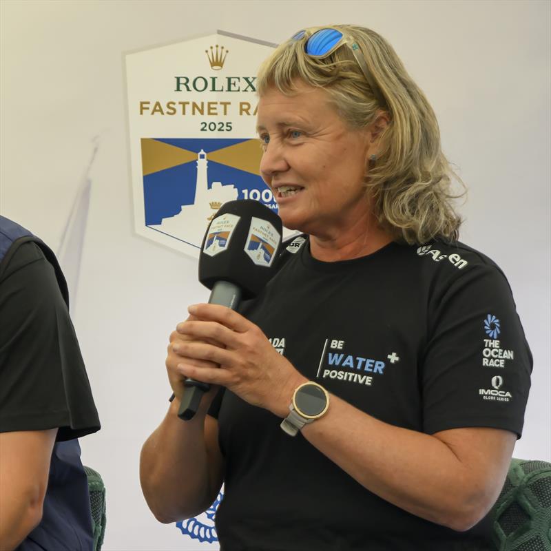 Pip Hare during the Rolex Fastnet Race Press Conference photo copyright David Maynard / www.alleycatphotographer.com taken at Royal Ocean Racing Club, Cowes