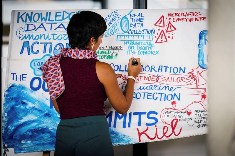 Tratto Vivo, artist, drawing at the Ocean Race Summits Kiel during the Ocean Race Europe in Kiel, Germany on August 07 - photo © Vincent Curutchet / The Ocean Race Europe 2025