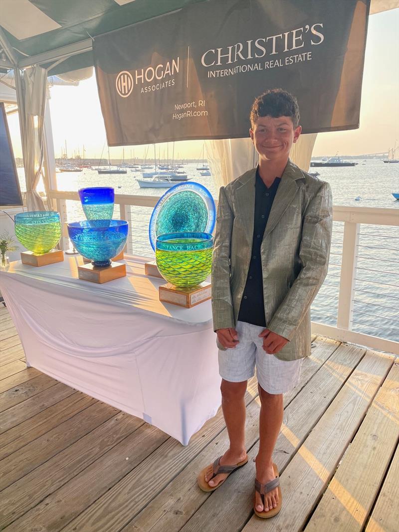 Ida Lewis Distance Race 2025 youth sailor with perpetual trophies - photo © Donna Kelly