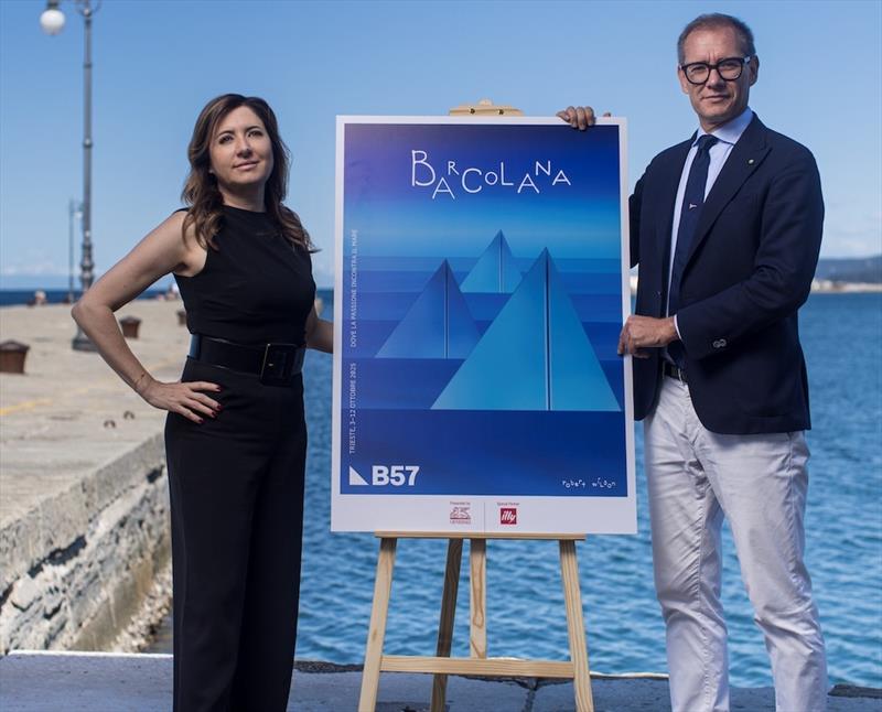 Cristina Scocchia (CEO of illycaffè) and Mitja Gialuz (President of the Barcola and Grignano Sailing Society) unveiling the 2025 poster designed by Robert Wilson photo copyright Barcolana taken at 