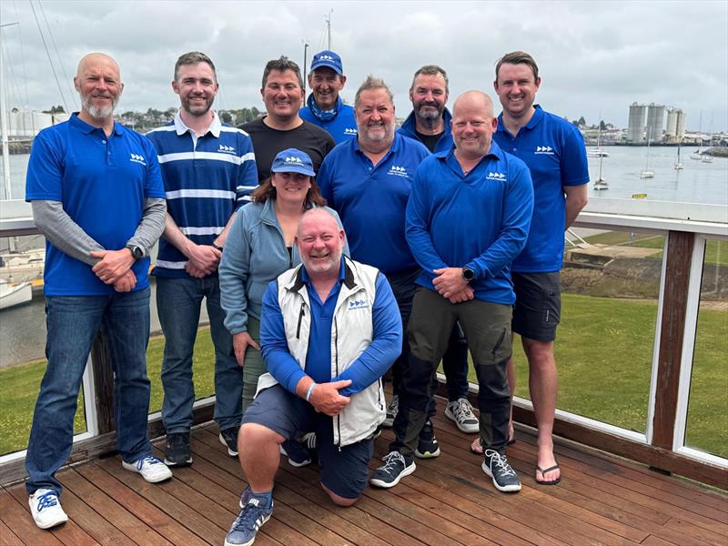 Faster Forward, skipper Matt Fahey in front on knee - Melbourne to Devonport Yacht Race - photo © Jane Austin / ORCV media