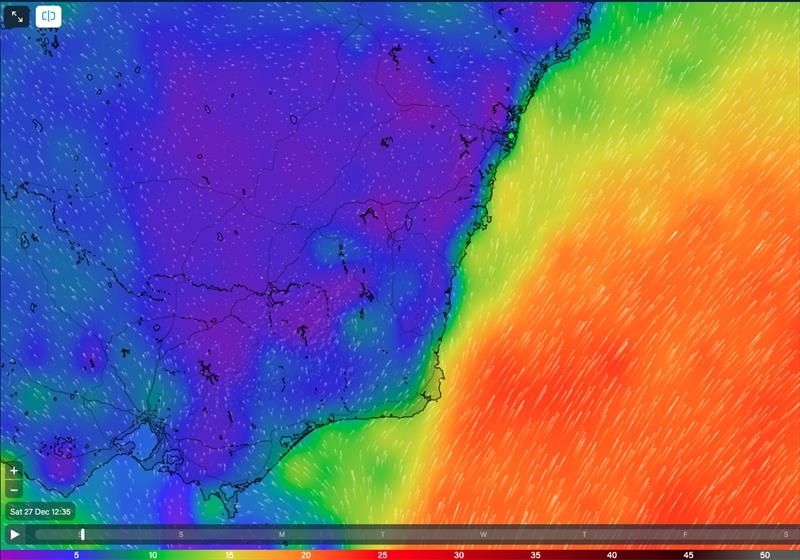 For the fleet still in NSW waters, the breeze inshore is kinder than it has been.. - photo © Predictwind.com