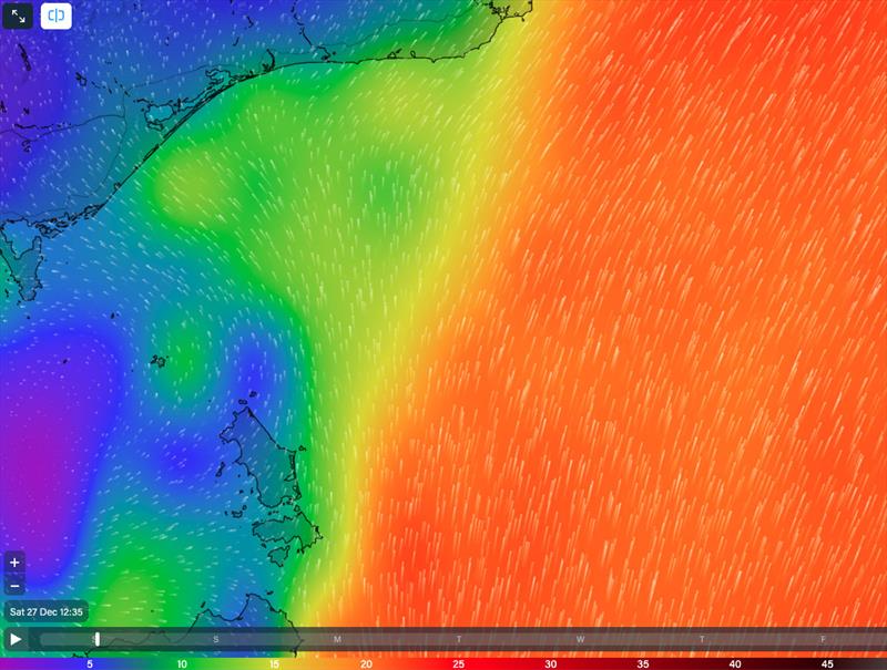Trainspotters will see the hole in Bass Strait proper. East of Flinders Island, and there is nowhere to run, nor hide! - photo © Predictwind.com